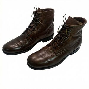 Frye Arkansas Mid Lace Boots Mens Size 11 D Cognac Pebble Brown Leather Custom